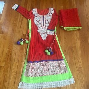 Colorful Long Straight Kurta w/ Dupatta (NO BOTTOM)
